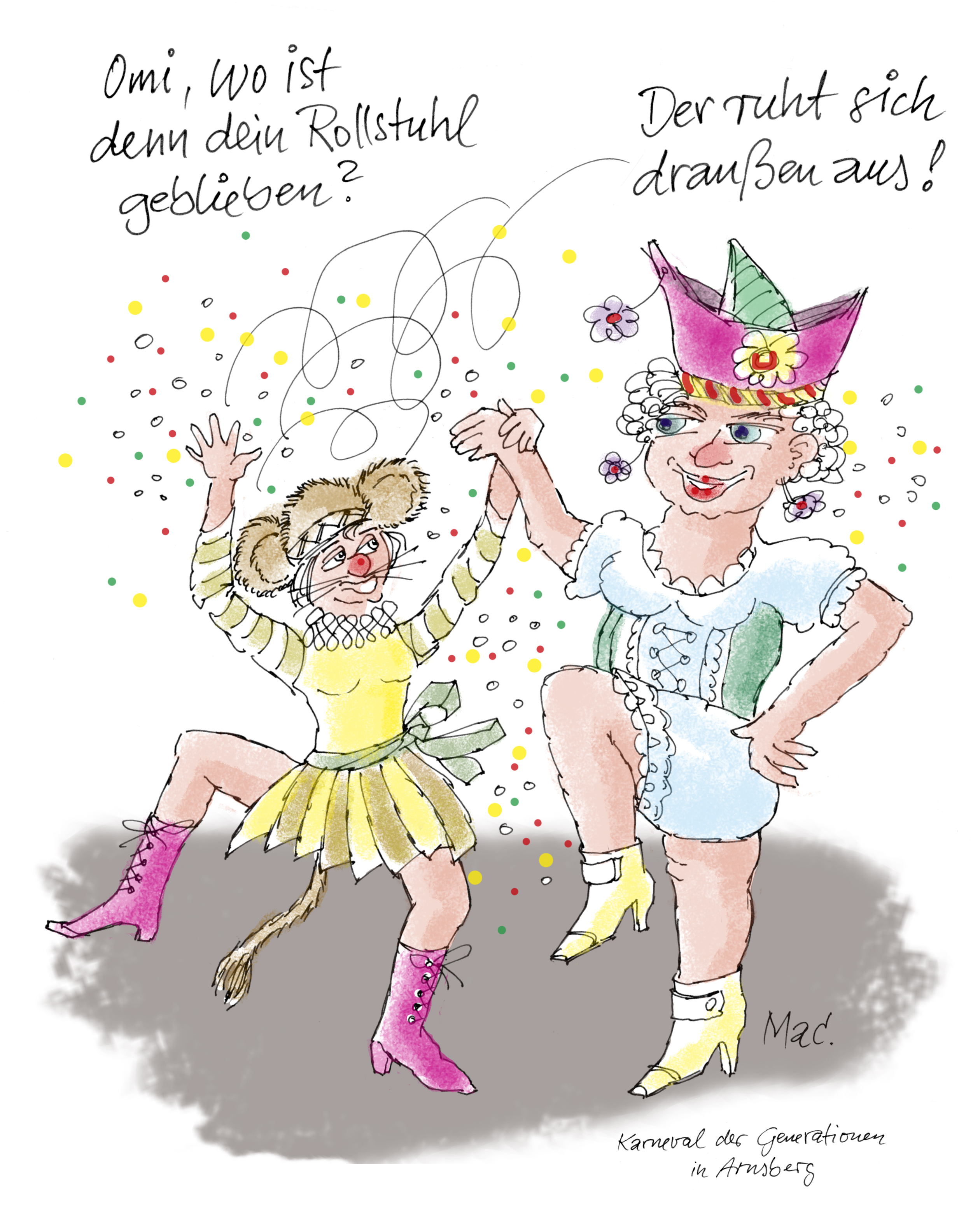 Cartoon von Gottfried Lambert für den Arnsberger Karneval der Generationen.