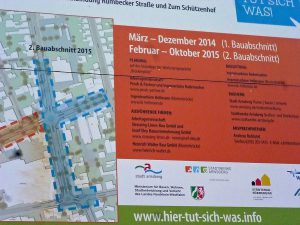 Der Plan zeigt in Blau den zweiten bauabschnittdes Umbaus Brückenplatz, die am Montag startet. (Foto: oe)